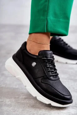 Buty Sportowe Na Platformie|Sneakersy Damskie>Buty damskie Vinceza Damskie Skórzane Buty Sportowe Czarne Camrose