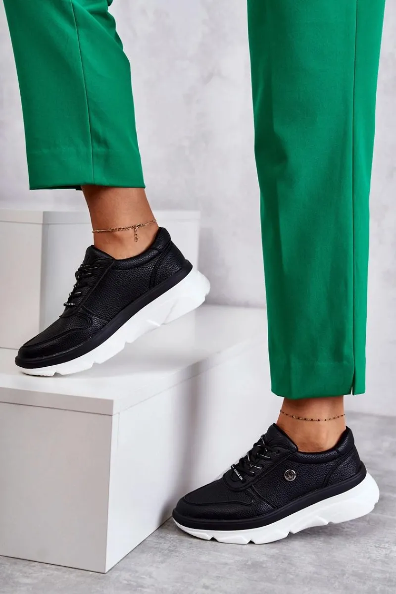 Buty Sportowe Na Platformie|Sneakersy Damskie>Buty damskie Vinceza Damskie Skórzane Buty Sportowe Czarne Camrose