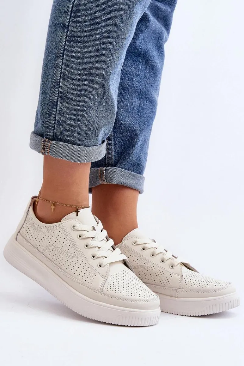 Sneakersy Damskie>Buty Sergio Leone Damskie Skórzane Buty Sportowe Sneakersy Białe Failla Biały