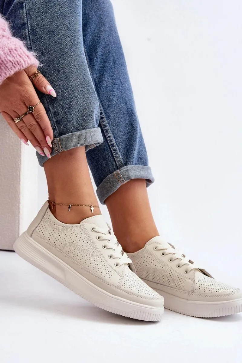 Sneakersy Damskie>Buty Sergio Leone Damskie Skórzane Buty Sportowe Sneakersy Białe Failla Biały