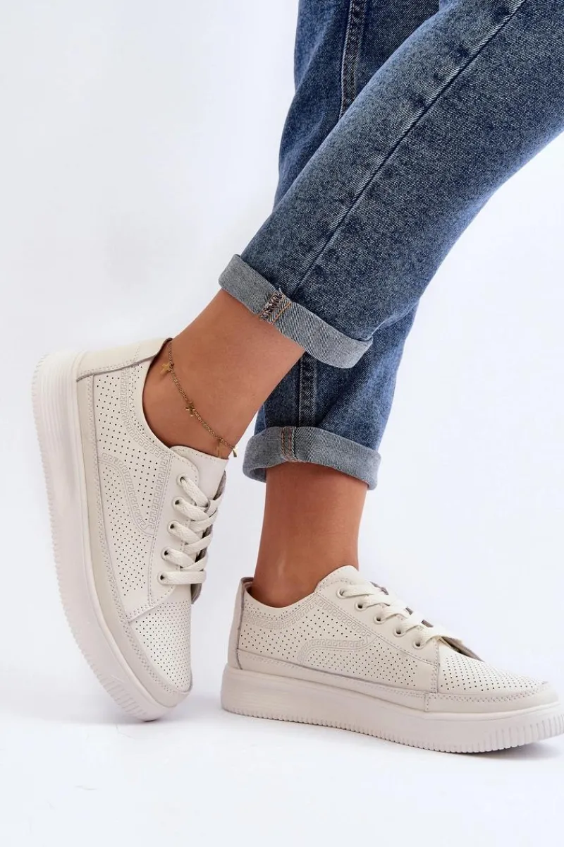 Sneakersy Damskie>Buty Sergio Leone Damskie Skórzane Buty Sportowe Sneakersy Białe Failla Biały