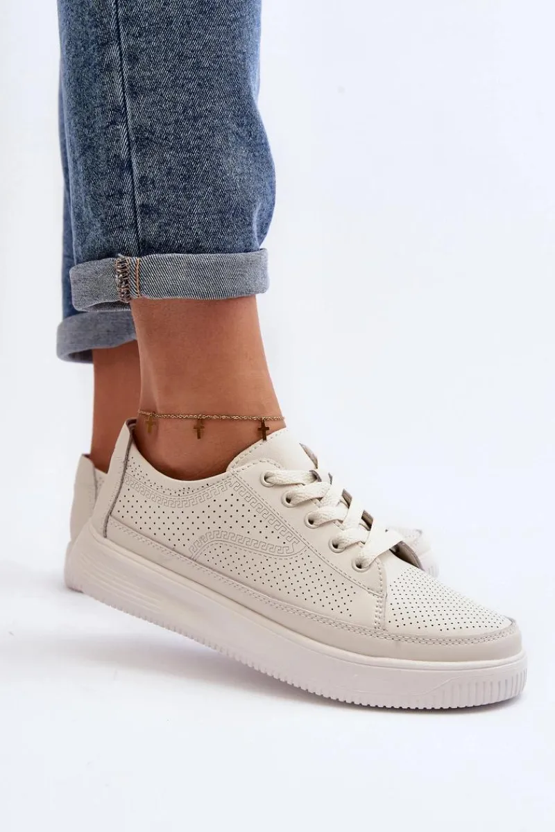 Sneakersy Damskie>Buty Sergio Leone Damskie Skórzane Buty Sportowe Sneakersy Białe Failla Biały