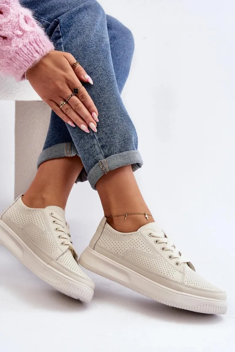 Sneakersy Damskie>Buty Sergio Leone Damskie Skórzane Buty Sportowe Sneakersy Białe Failla Biały