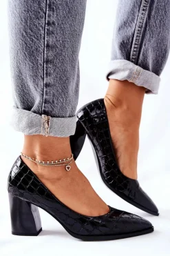 Discount Damskie Skórzane Czółenka Czarne Chay Damskie Czółenka Na Słupku