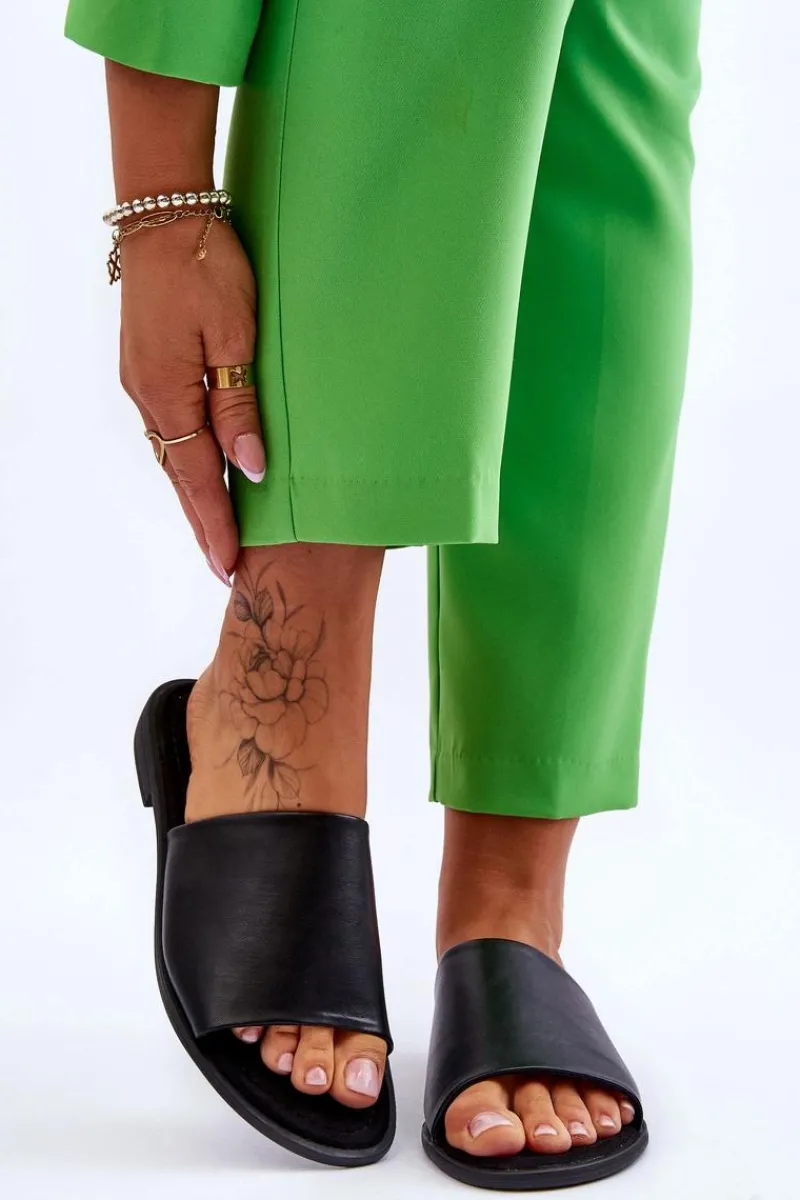 Klapki Damskie Klasyczne>Evento Damskie Skórzane Gładkie Klapki Czarne Cerise Czarny