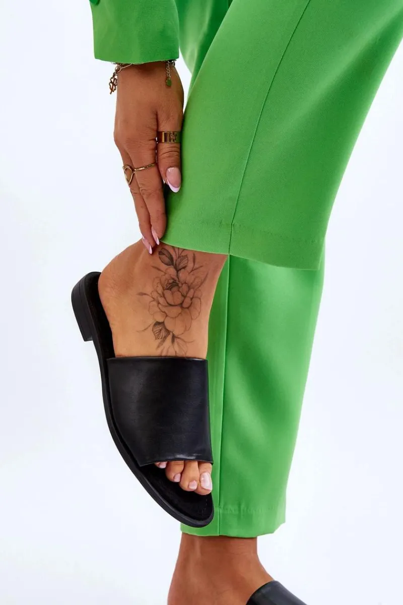 Klapki Damskie Klasyczne>Evento Damskie Skórzane Gładkie Klapki Czarne Cerise Czarny