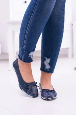 Sale Damskie Skórzane Granatowe Ażurowe Balerinki Erdola Damskie Baleriny Skórzane|Baleriny Klasyczne