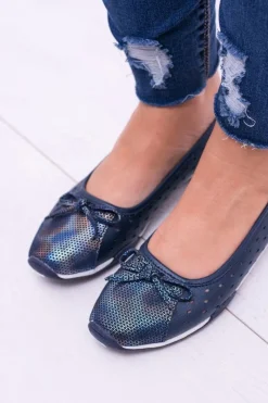 Sale Damskie Skórzane Granatowe Ażurowe Balerinki Erdola Damskie Baleriny Skórzane|Baleriny Klasyczne