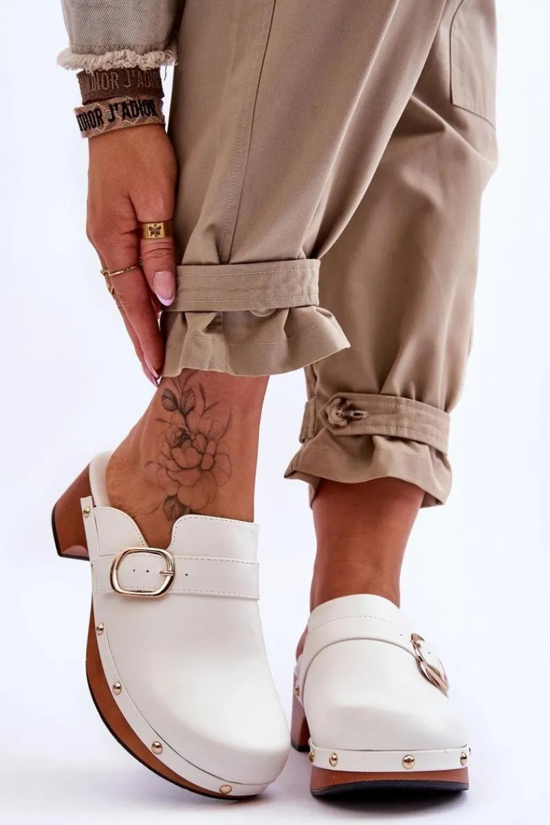 Online Boto Damskie Skórzane Klapki Chodaki Białe Fanett