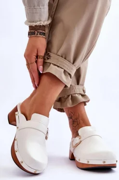 Online Boto Damskie Skórzane Klapki Chodaki Białe Fanett