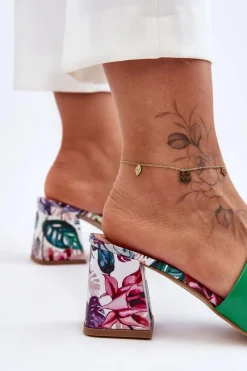 Boto Damskie Skórzane Klapki Na Obcasie Lewski Shoes 3209/K Zielone