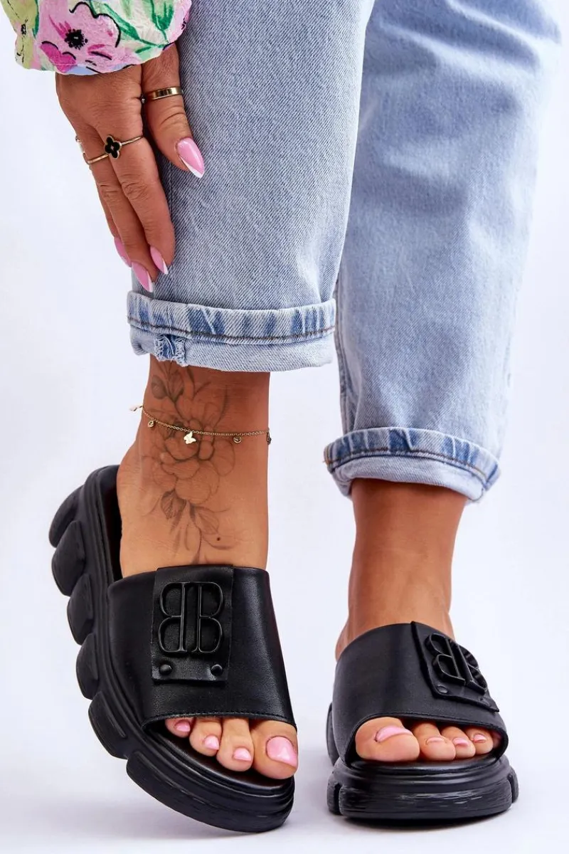 Klapki Na Platformie>Buty damskie Vinceza Damskie Skórzane Klapki Na Platformie Z Ozdobą Czarne Monroe