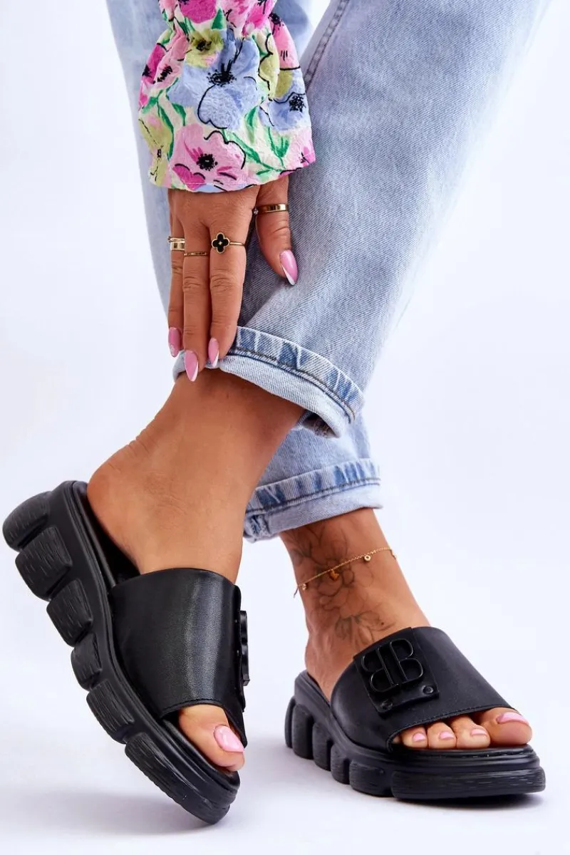 Klapki Na Platformie>Buty damskie Vinceza Damskie Skórzane Klapki Na Platformie Z Ozdobą Czarne Monroe