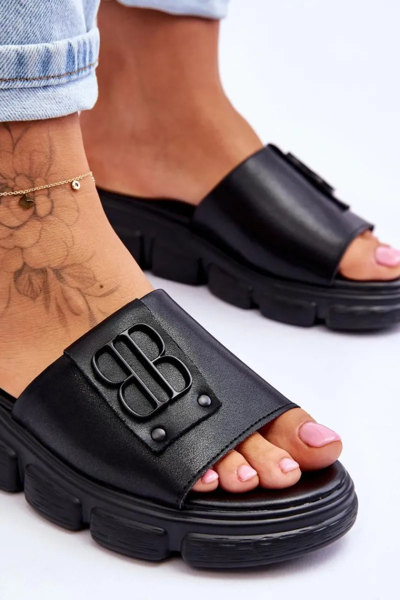Klapki Na Platformie>Buty damskie Vinceza Damskie Skórzane Klapki Na Platformie Z Ozdobą Czarne Monroe