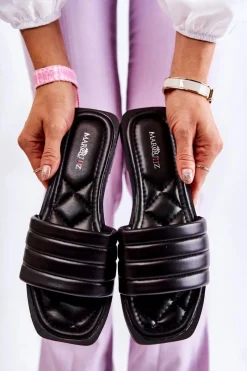 Best Boto Damskie Skórzane Klapki Z Pikowaniem Czarne Raula