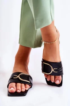 Online Boto Damskie Skórzane Klasyczne Klapki Z Ozdobą Czarne Shilla