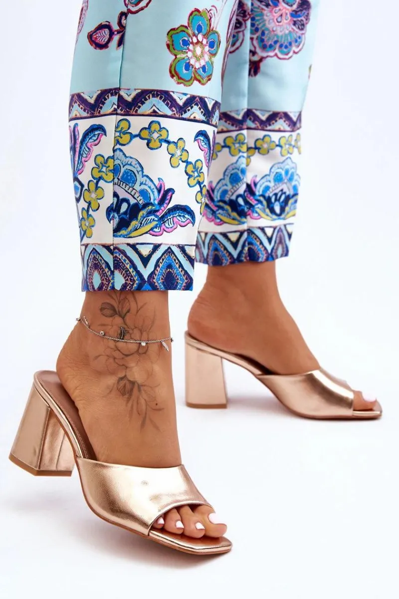 Sale Damskie Skórzane Klasyczne Klapki Różowe Złoto Loara Damskie Klapki Na Obcasie|Klapki Damskie Klasyczne