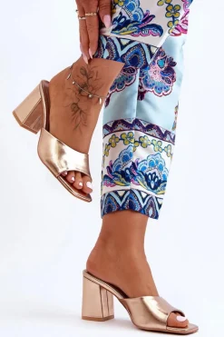 Sale Damskie Skórzane Klasyczne Klapki Różowe Złoto Loara Damskie Klapki Na Obcasie|Klapki Damskie Klasyczne