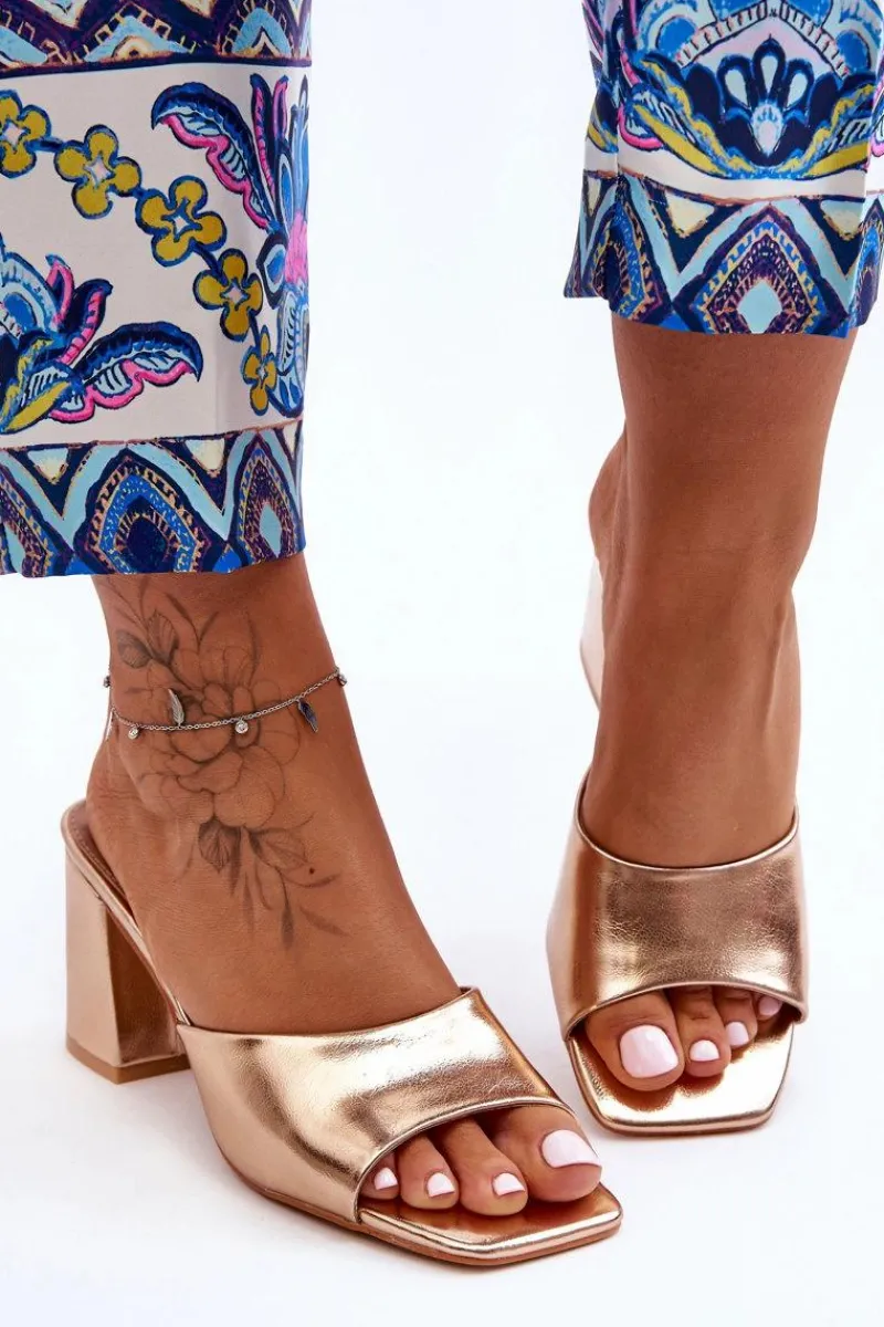 Sale Damskie Skórzane Klasyczne Klapki Różowe Złoto Loara Damskie Klapki Na Obcasie|Klapki Damskie Klasyczne