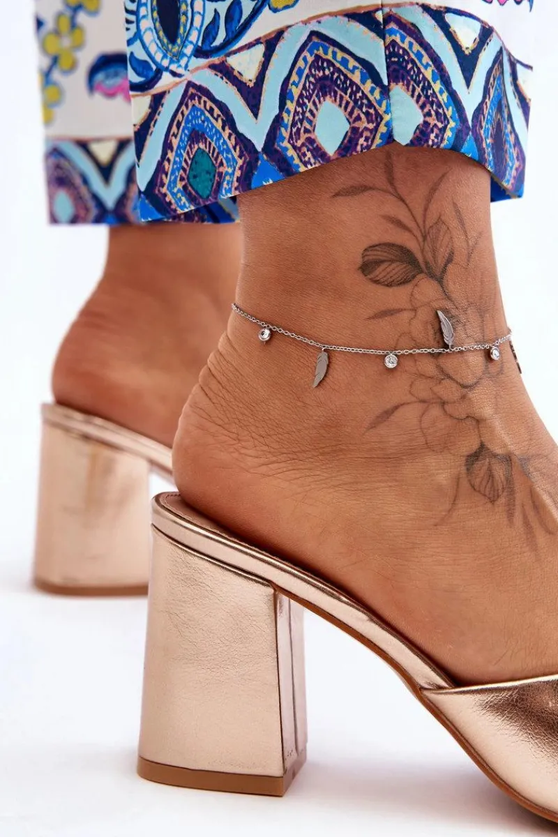 Sale Damskie Skórzane Klasyczne Klapki Różowe Złoto Loara Damskie Klapki Na Obcasie|Klapki Damskie Klasyczne