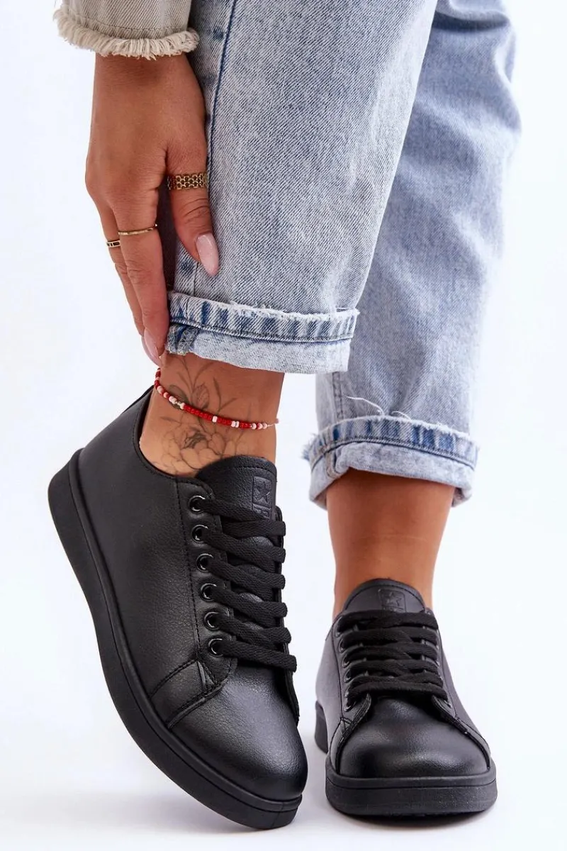 Best Evento Damskie Skórzane Klasyczne Trampki Czarne Unlimited