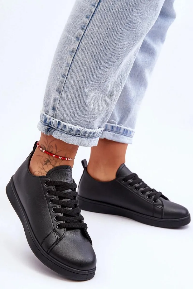 Best Evento Damskie Skórzane Klasyczne Trampki Czarne Unlimited