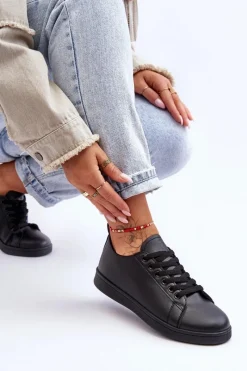 Best Evento Damskie Skórzane Klasyczne Trampki Czarne Unlimited