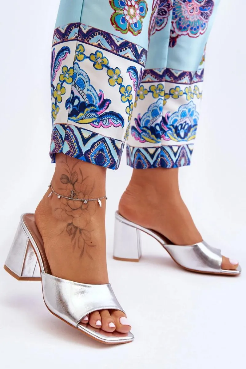 Klapki Na Obcasie|Klapki Damskie Klasyczne>Boto Damskie Skórzane Klasyczne Klapki Srebrne Loara