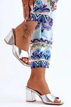 Klapki Na Obcasie|Klapki Damskie Klasyczne>Boto Damskie Skórzane Klasyczne Klapki Srebrne Loara