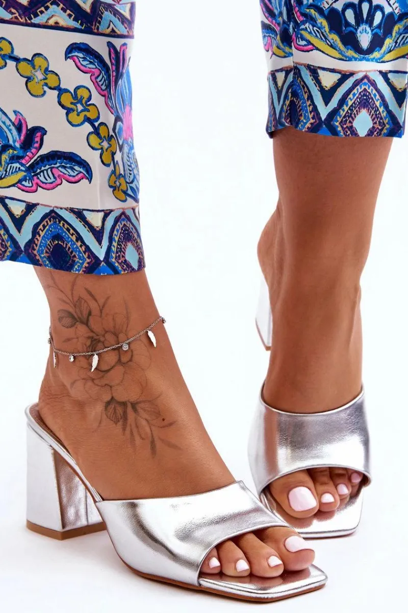 Klapki Na Obcasie|Klapki Damskie Klasyczne>Boto Damskie Skórzane Klasyczne Klapki Srebrne Loara