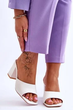 Best Damskie Skórzane Klasyczne Klapki Białe Loara Damskie Klapki Na Obcasie|Klapki Damskie Klasyczne