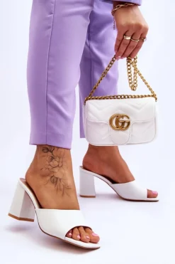 Best Damskie Skórzane Klasyczne Klapki Białe Loara Damskie Klapki Na Obcasie|Klapki Damskie Klasyczne