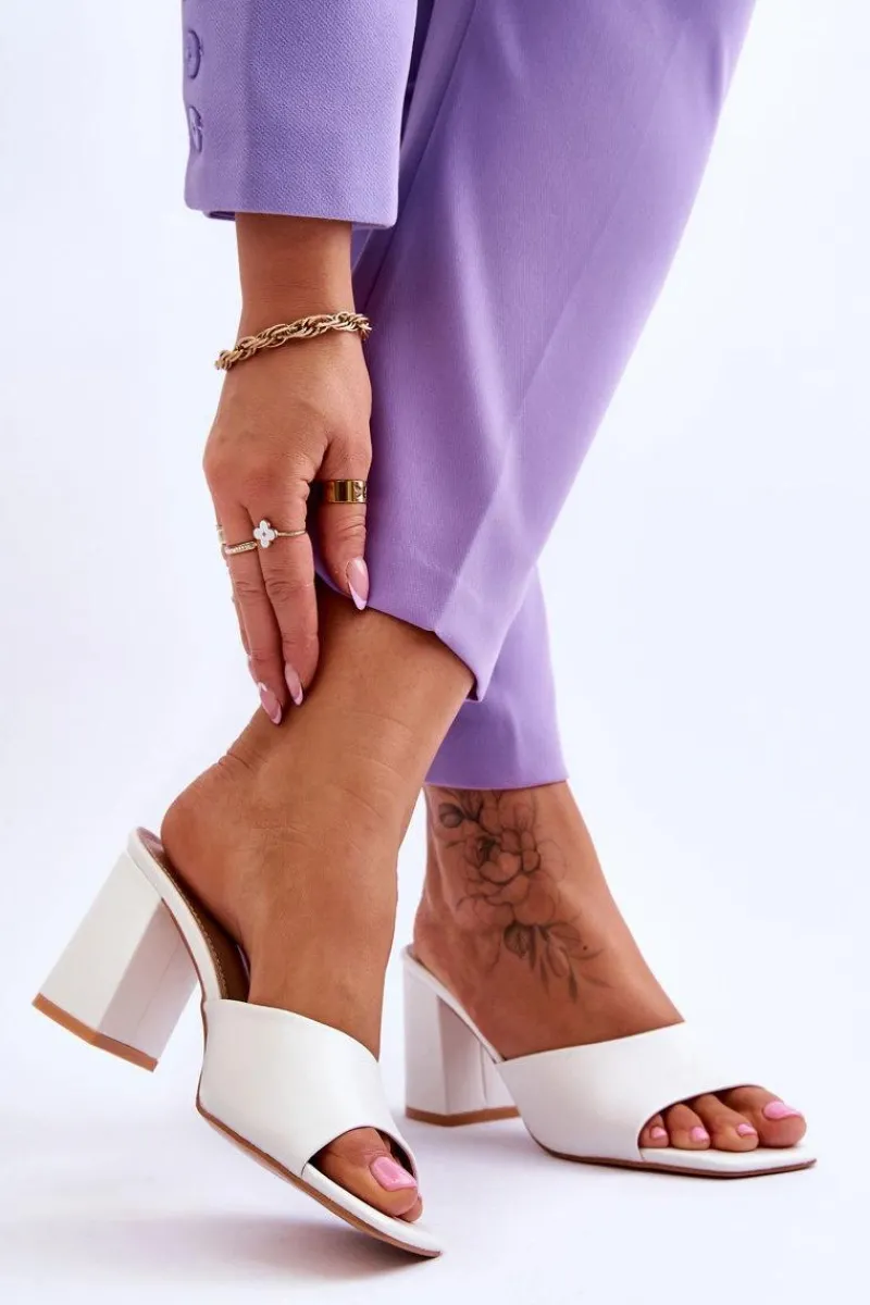 Best Damskie Skórzane Klasyczne Klapki Białe Loara Damskie Klapki Na Obcasie|Klapki Damskie Klasyczne