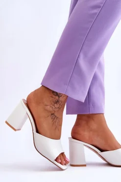 Best Damskie Skórzane Klasyczne Klapki Białe Loara Damskie Klapki Na Obcasie|Klapki Damskie Klasyczne