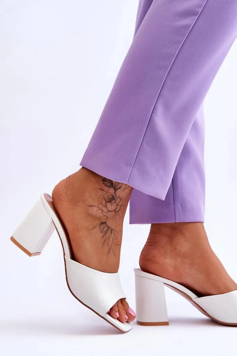 Best Damskie Skórzane Klasyczne Klapki Białe Loara Damskie Klapki Na Obcasie|Klapki Damskie Klasyczne