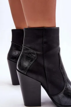 Hot Boto Damskie Skórzane Kowbojki Botki Czarne Fiorene