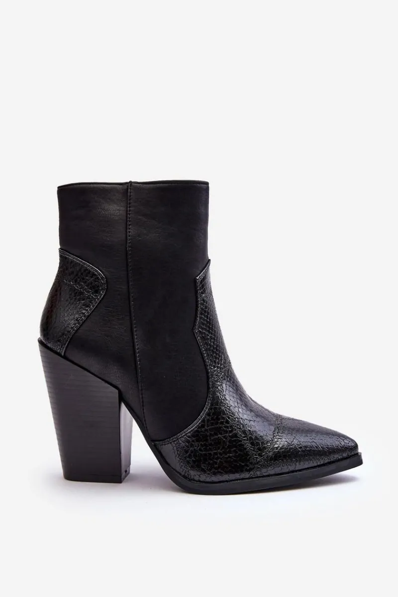 Hot Boto Damskie Skórzane Kowbojki Botki Czarne Fiorene