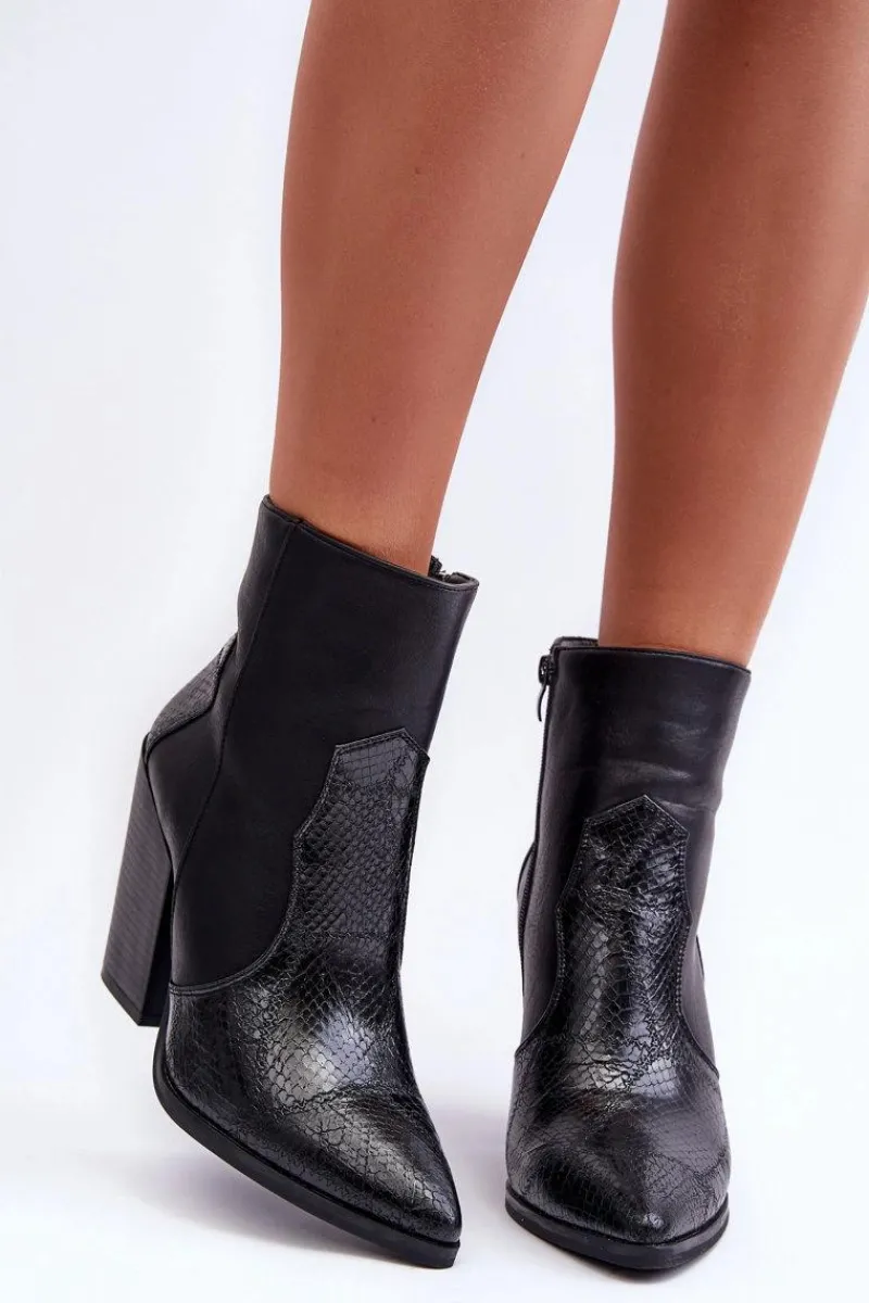 Hot Boto Damskie Skórzane Kowbojki Botki Czarne Fiorene