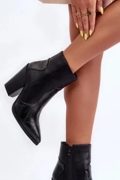 Hot Boto Damskie Skórzane Kowbojki Botki Czarne Fiorene