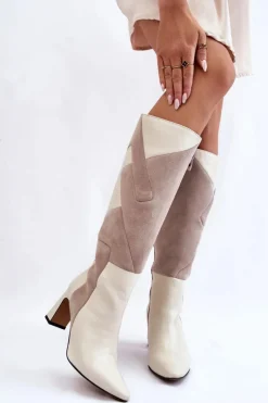 Kozaki Przed Kolano|Kozaki Na Obcasie>Maciejka Damskie Skórzane Kozaki Do Kolan 05784-22 Jasnobeżowe