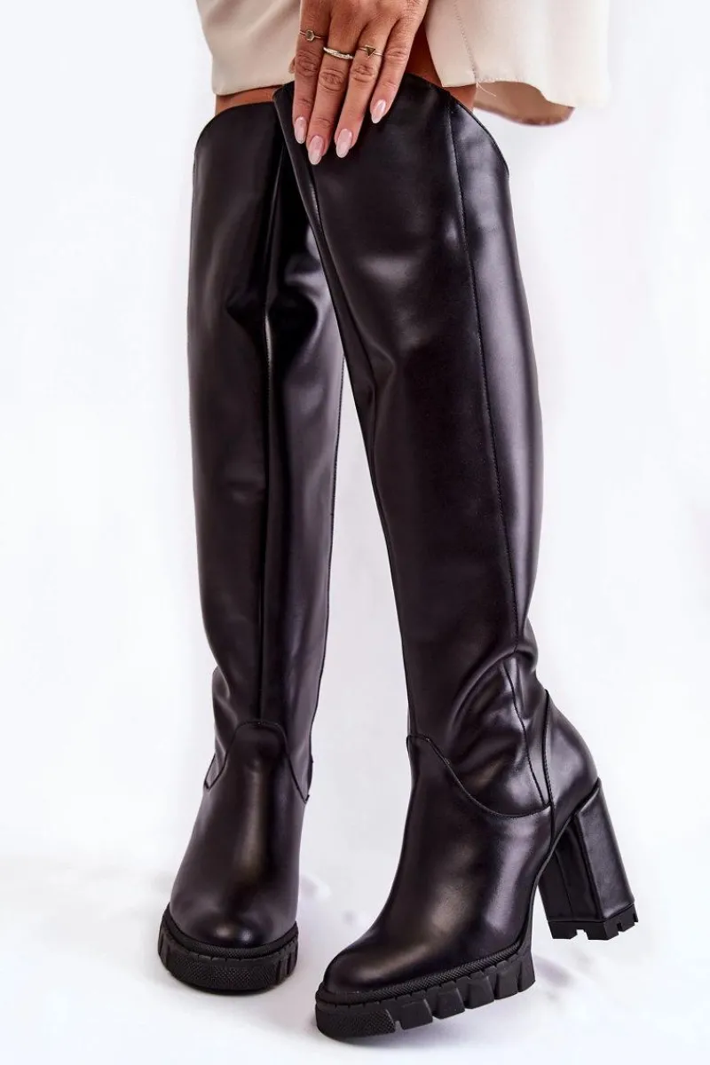 Clearance Damskie Skórzane Kozaki Muszkieterki Czarne Georgette Damskie Kozaki Wiosenne|Kozaki Za Kolano