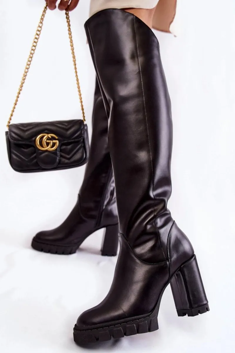 Clearance Damskie Skórzane Kozaki Muszkieterki Czarne Georgette Damskie Kozaki Wiosenne|Kozaki Za Kolano