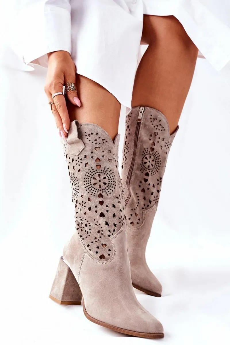 Clearance Damskie Skórzane Kozaki na Słupku Cappuccino Lewski 2923 Pick Me Up Damskie Kozaki Wiosenne|Kozaki Przed Kolano