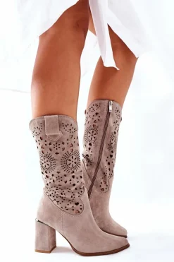 Clearance Damskie Skórzane Kozaki na Słupku Cappuccino Lewski 2923 Pick Me Up Damskie Kozaki Wiosenne|Kozaki Przed Kolano