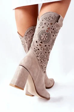 Clearance Damskie Skórzane Kozaki na Słupku Cappuccino Lewski 2923 Pick Me Up Damskie Kozaki Wiosenne|Kozaki Przed Kolano