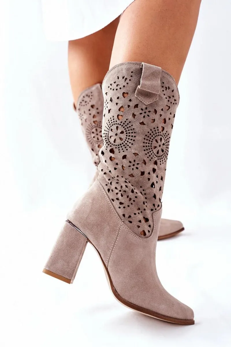 Clearance Damskie Skórzane Kozaki na Słupku Cappuccino Lewski 2923 Pick Me Up Damskie Kozaki Wiosenne|Kozaki Przed Kolano