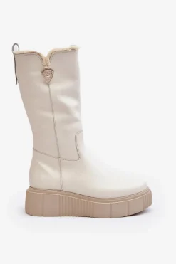 Kozaki Na Koturnie|Kozaki Przed Kolano></noscript>Zazoo Damskie Skórzane Kozaki Z Wełną Kremowe Bayla