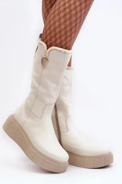 Kozaki Na Koturnie|Kozaki Przed Kolano></noscript>Zazoo Damskie Skórzane Kozaki Z Wełną Kremowe Bayla