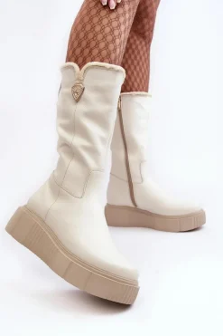 Kozaki Na Koturnie|Kozaki Przed Kolano></noscript>Zazoo Damskie Skórzane Kozaki Z Wełną Kremowe Bayla