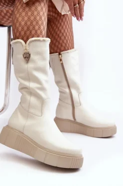 Kozaki Na Koturnie|Kozaki Przed Kolano></noscript>Zazoo Damskie Skórzane Kozaki Z Wełną Kremowe Bayla